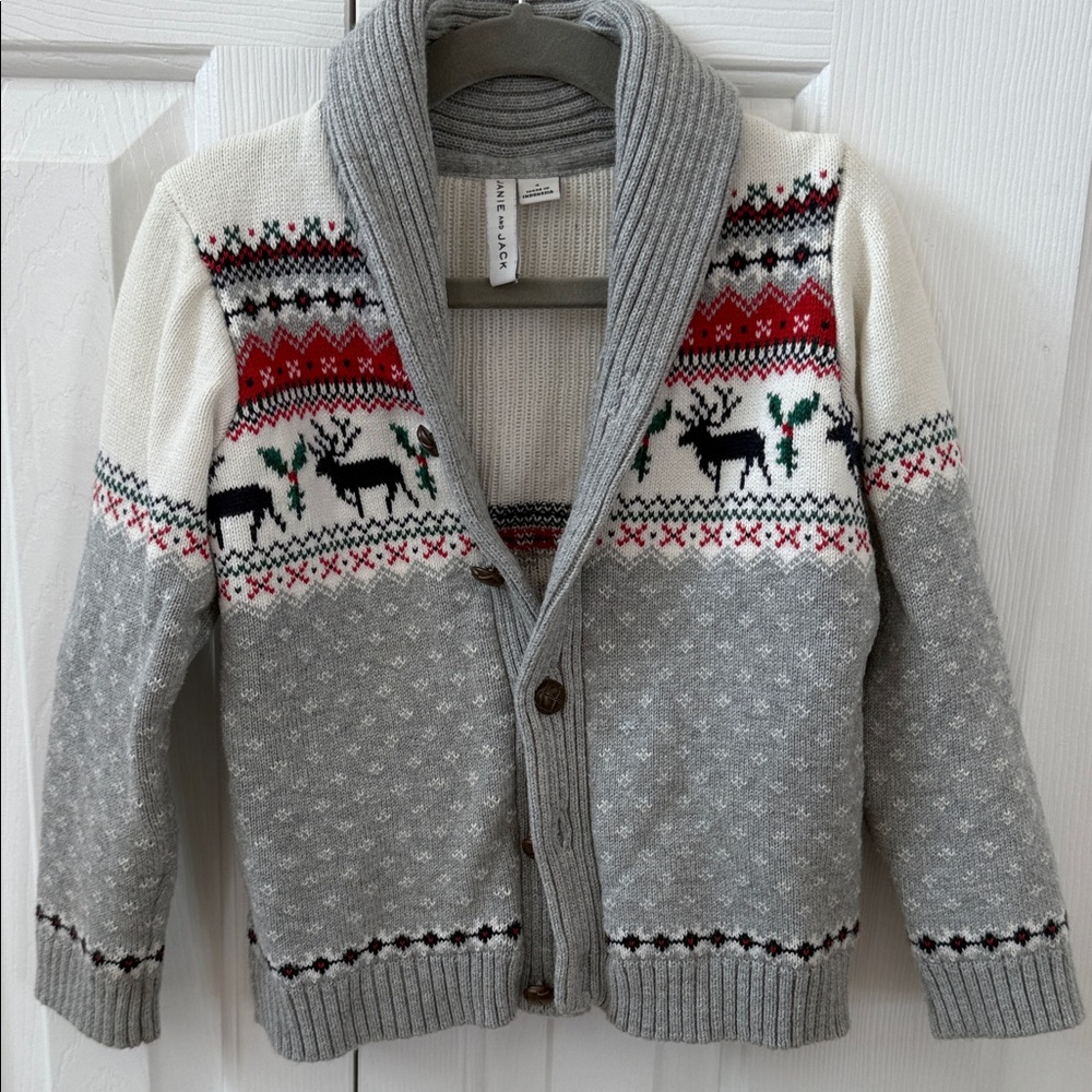 Janie and Jack Festive Gray and Cream Cardigan